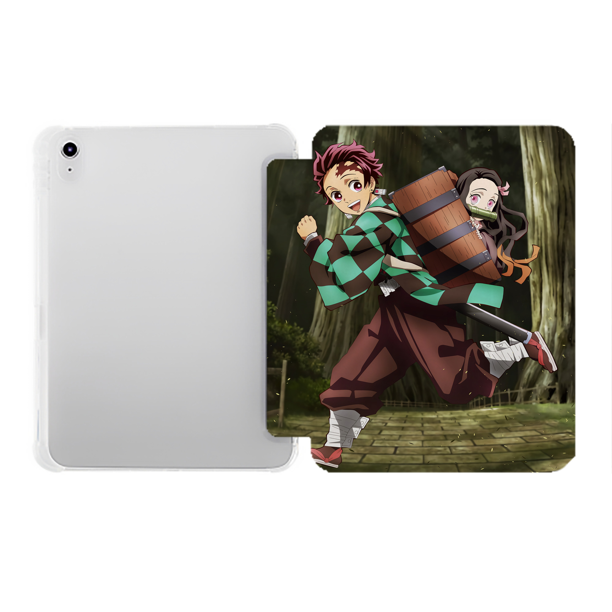 （画像用） 鬼滅の刃（きめつのやいば）竈門 炭治郎／かまど たんじろう Kamado Tanjirou IPad ケース ペン収納付き 三つ折りスタンド PUレザー×シリコン 対応機種9.5/10.5/10.9インチ